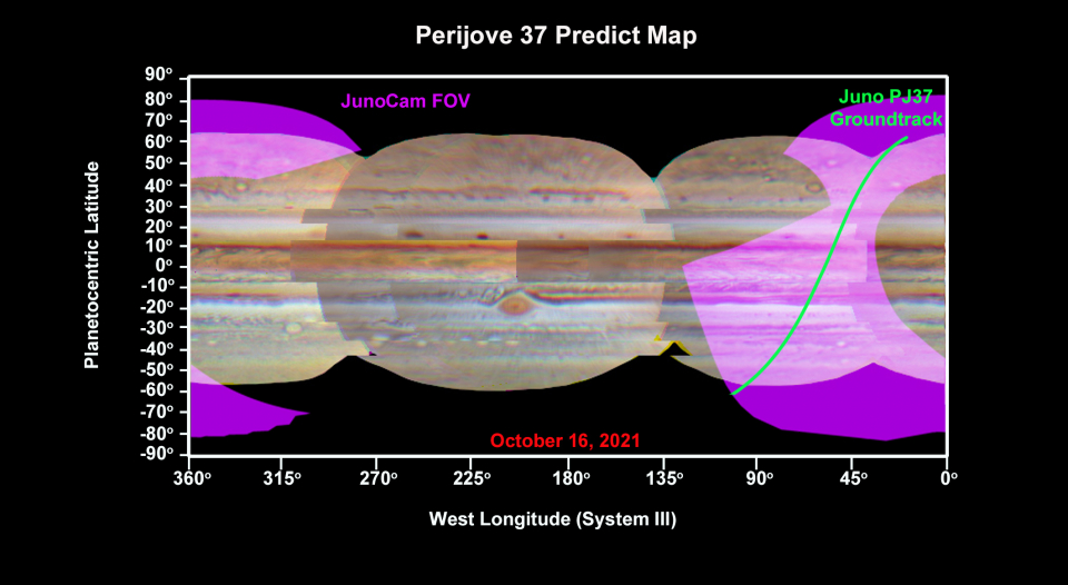 PJ37 Jupiter Predict Map with JunoCam FOV overlaid